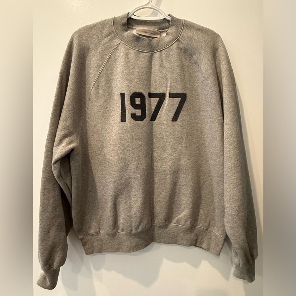Essentials Gray Crewneck Sweater with 1977 Design